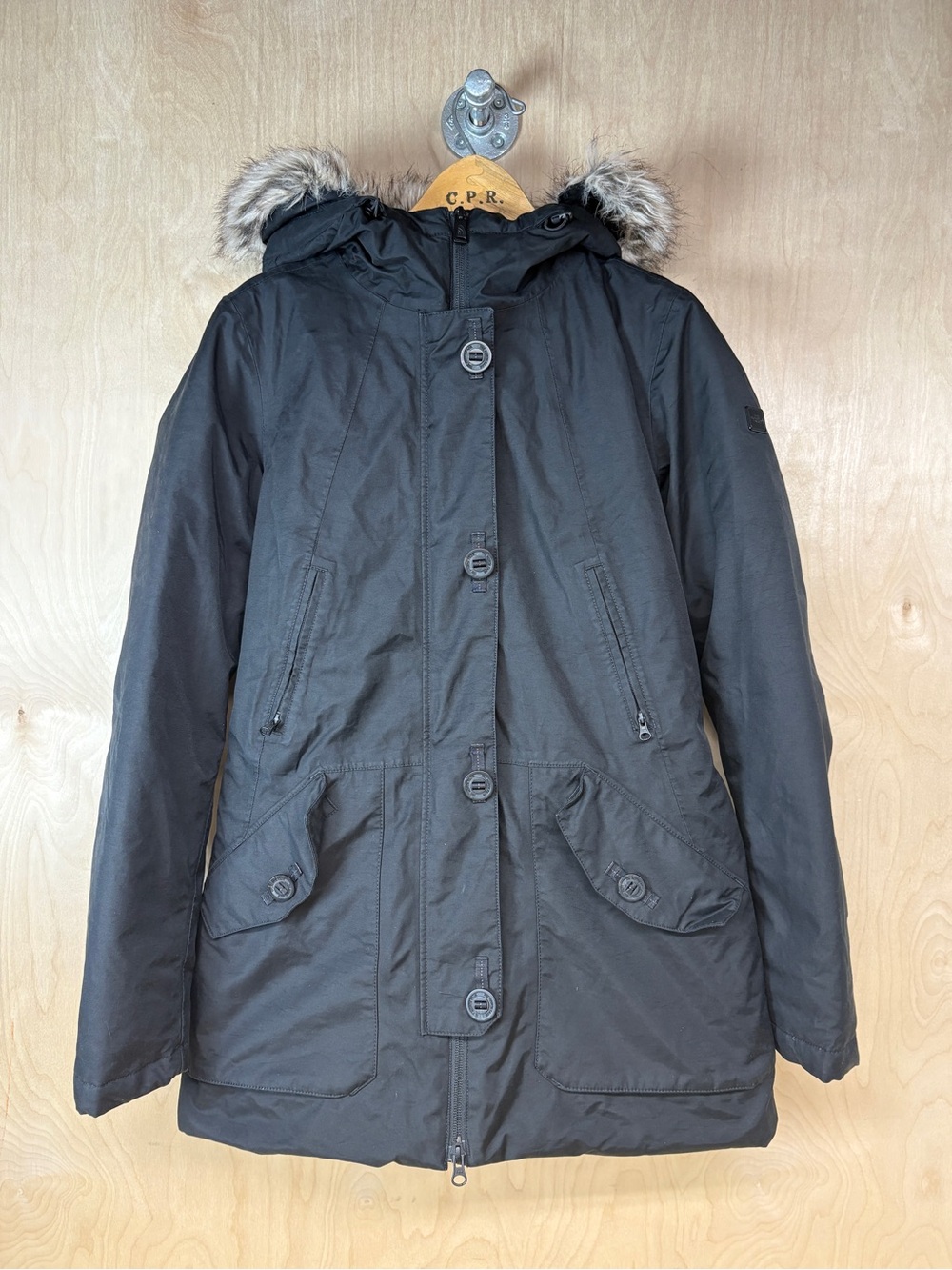 The North Face Black Hooded Puffer Coat with Faux-Fur Trim